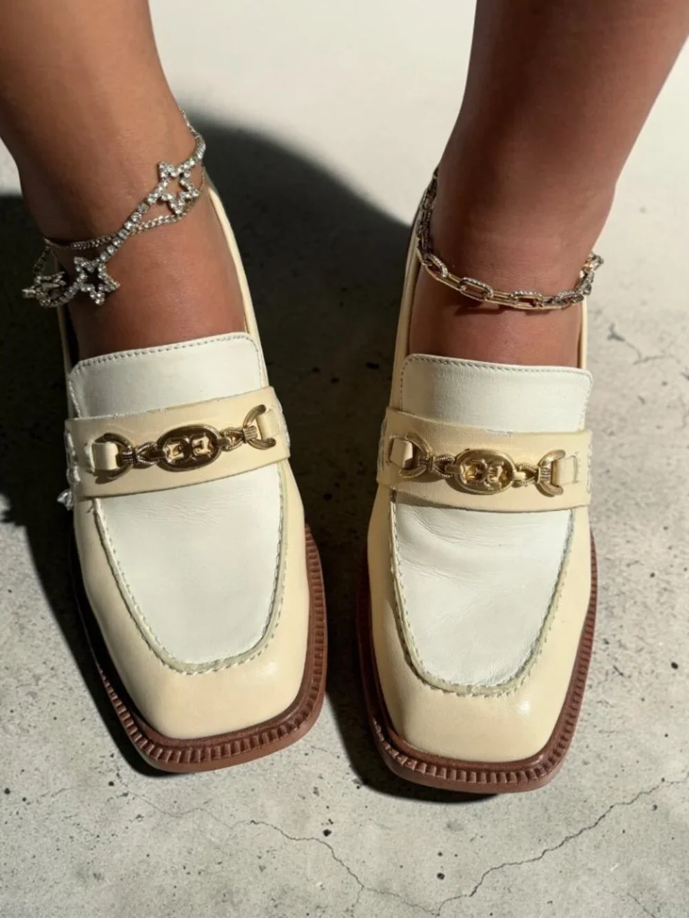 Sam Edelman Cream Leather Square Toe Loafer Heels Size 6.5